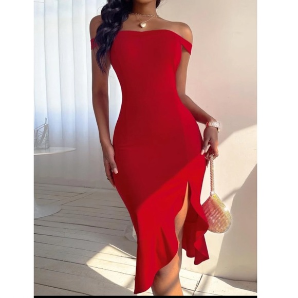Slit thigh ruffle hem bodycon dress - Picture 7 of 15